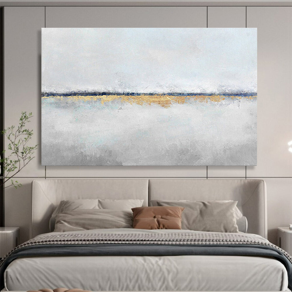 Subtle Gold Horizon on Gray Abstract Painting On Canvas DKH219