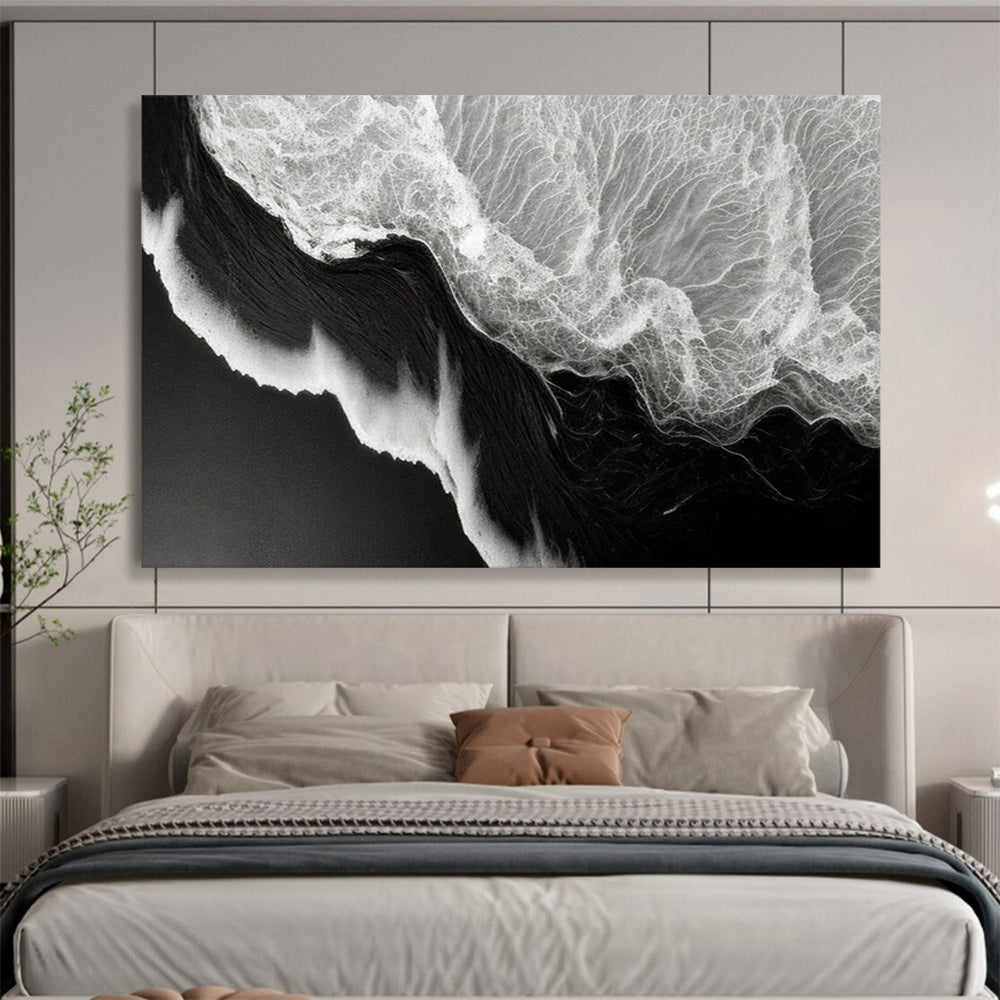 “Black - White Ocean Wave Abstraction” Abstract Seascape Painting On Canvas DLZ075