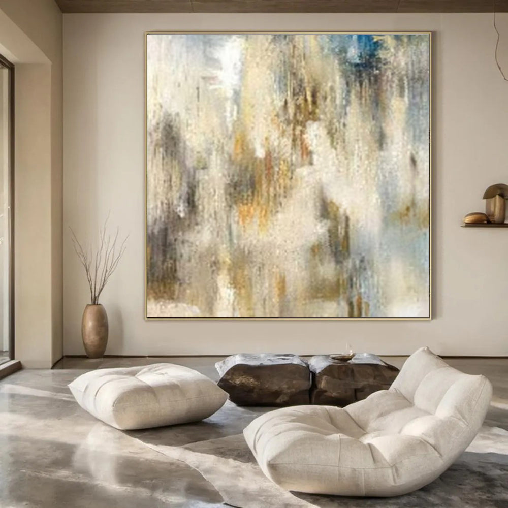 “Beige - Blue - Gold Textured Strokes” – Abstract Textured Stroke Art CT1003