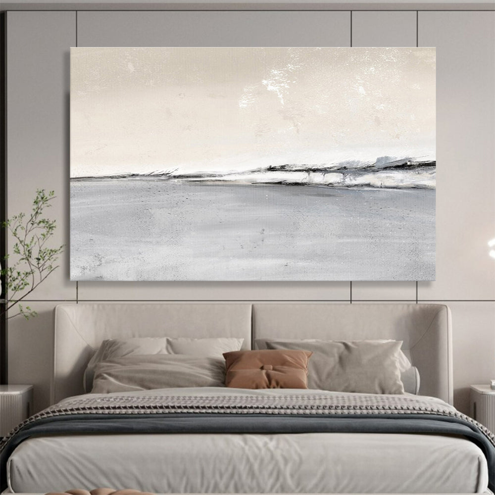Monochromatic Coastal Abstract Minimalist Painting On Canvas DKH245