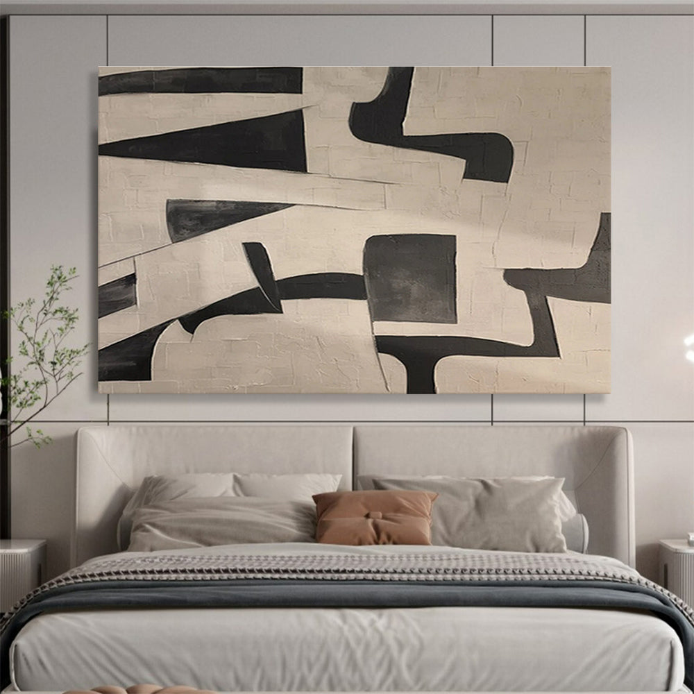 Black and White Geometric Abstract “Bold Geometric Contrast” Painting On Canvas DKH085