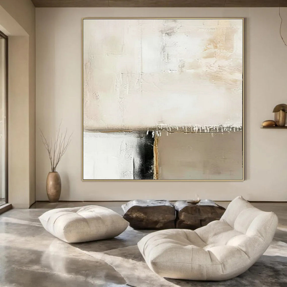 Soft Beige & Black Textured Layers - "Faded Edges" - Abstract Textured Painting CT1476