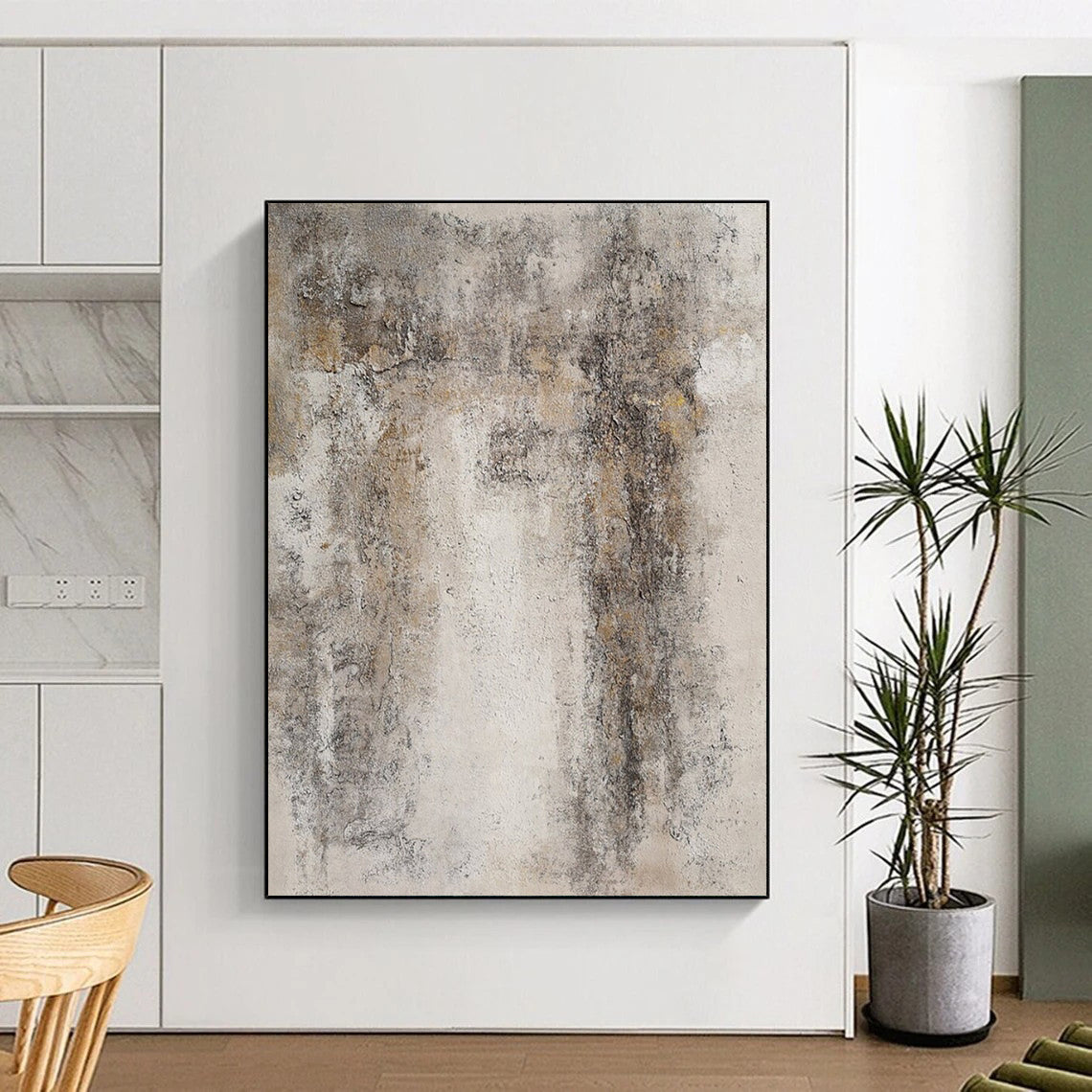 “Gray, Brown Textured Abstract ‘Worn Memories’” - Impasto Wall - Inspired Painting On Canvas DTP346