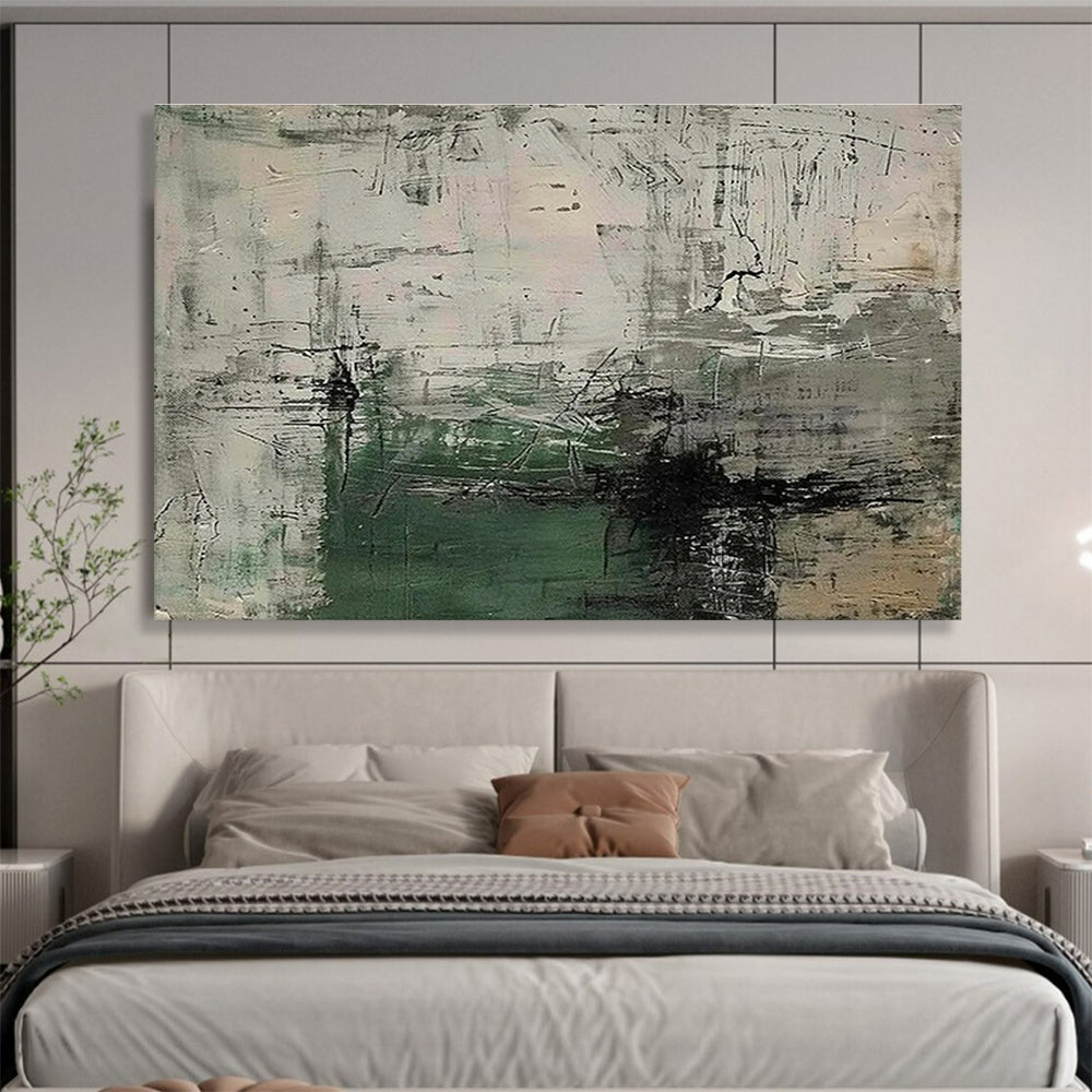 Gray and Green Abstract “Industrial Textured Abstraction” Painting On Canvas DKH151