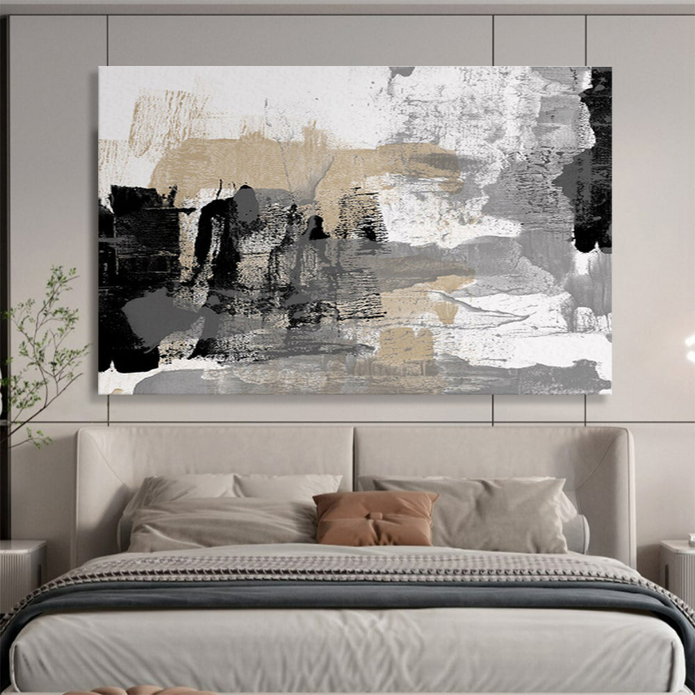 “Neutral - Gold Abstract Textures” Abstract Mixed - Media Painting On Canvas DKH448