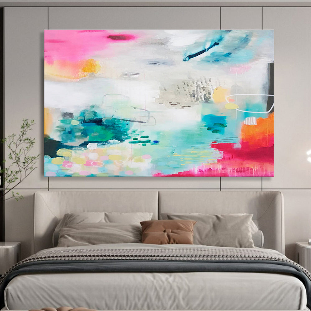 Vibrant Abstract with Pink and Blue - Dynamic Colors and Energetic Brushstrokes Painting On Canvas DKH063