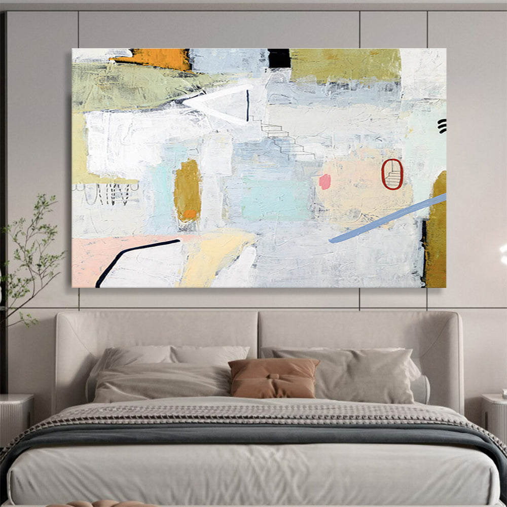 “Pastel Abstract Cityscape” Abstract Mixed - Media Painting On Canvas DKH554