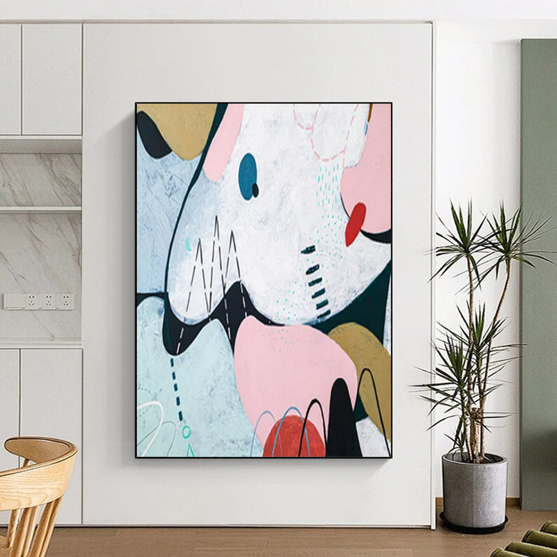 “Pastel and Playful Abstract - Pinks, Blues, and Whimsical Shapes” Painting On Canvas CT2384