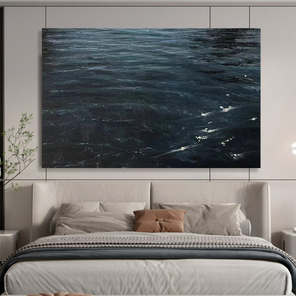 “Dark Ocean Depths” - Deep Blue & Black Realist Seascape Painting On Canvas DLZ263