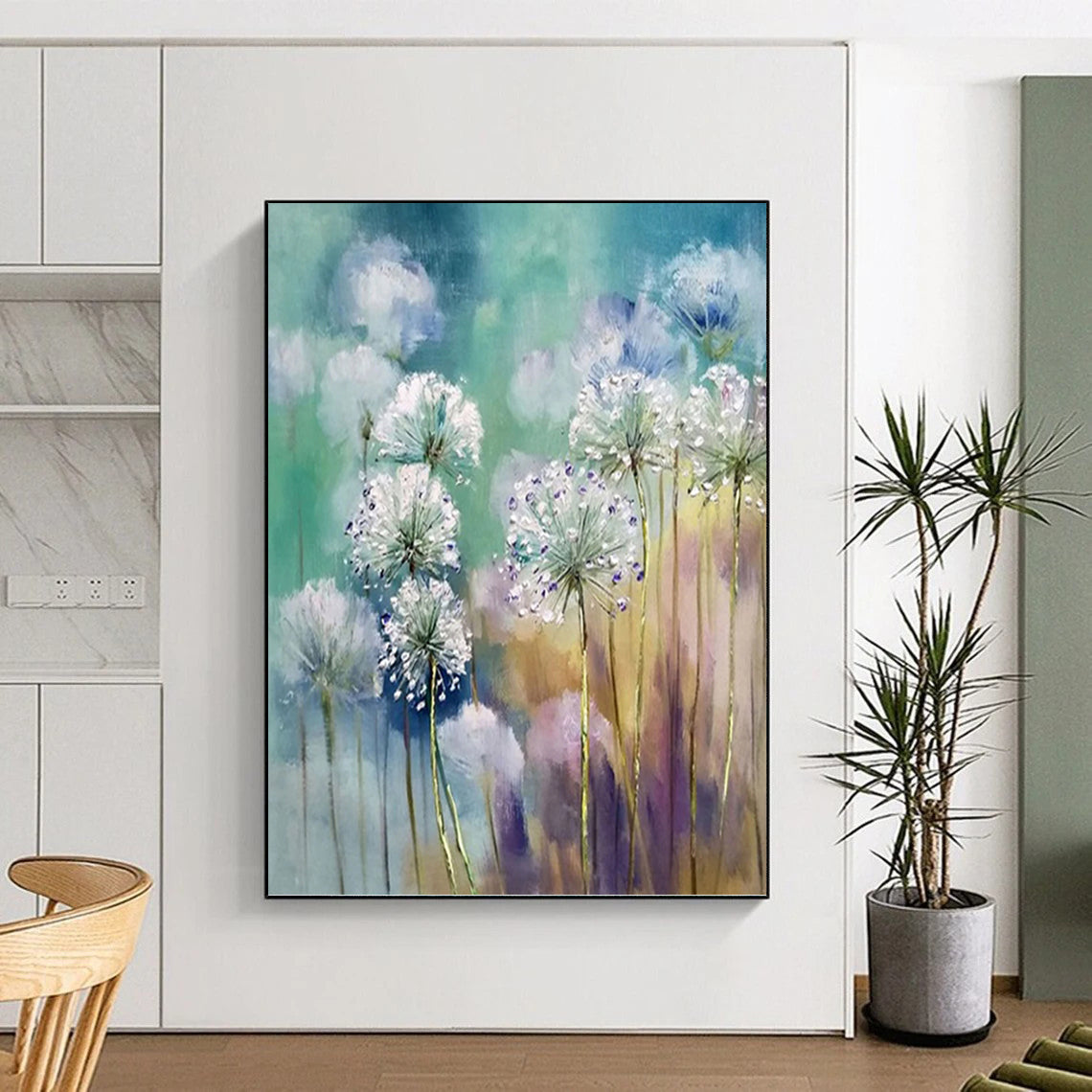 “Soft Floral Impasto” - Green, Blue, Purple & White Flower - Inspired Painting On Canvas DKH1032