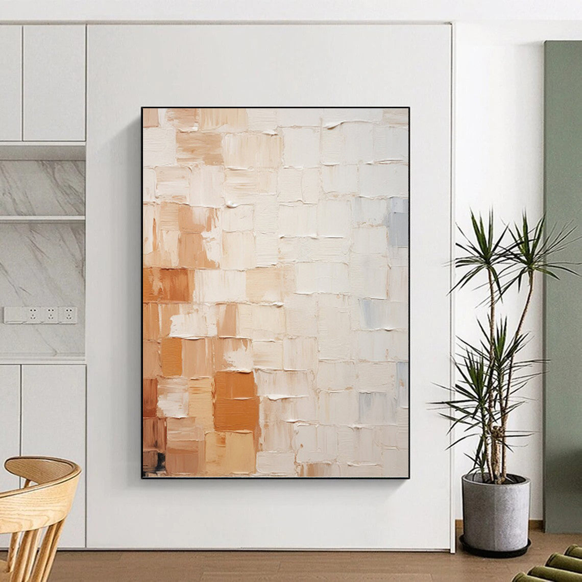 Soft Beige and Brown Patchwork - Abstract Painting On Canvas DKH1331