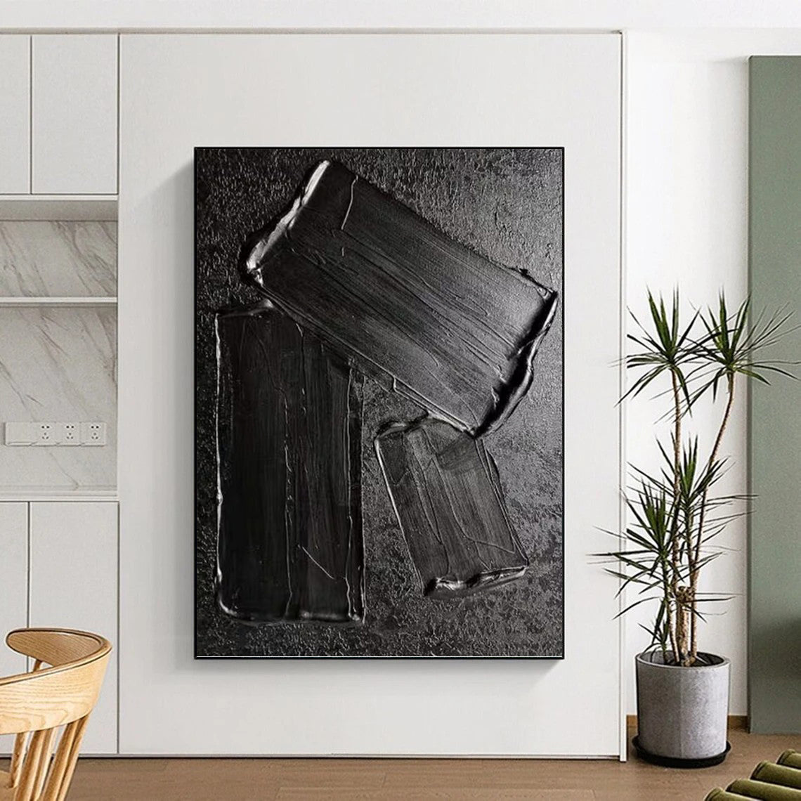 Black Textured Rectangles - Abstract Painting On Canvas DKH1333