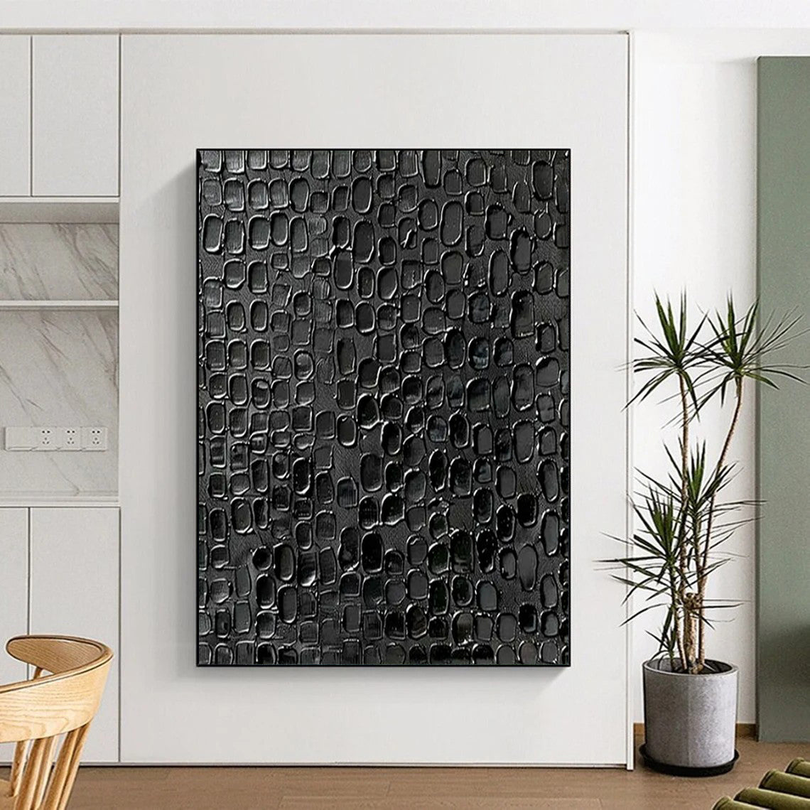 “Textured Black Patterned Abstract” - Abstract Painting On Canvas CT2361