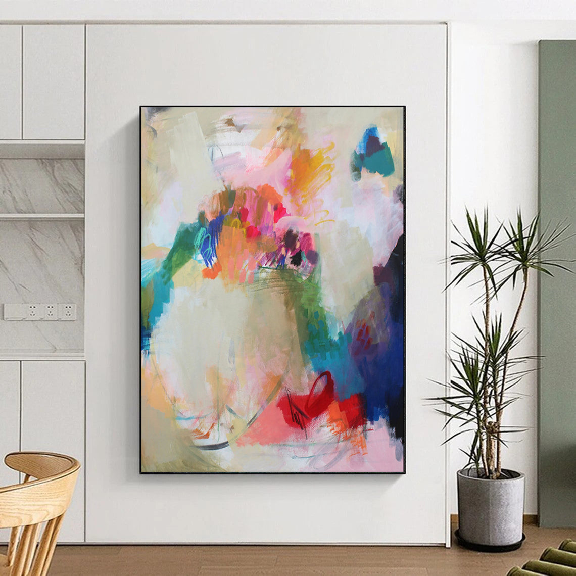 Colorful Blooms, Abstract Vase - "Vibrant Bouquet" - Abstract Expressionist Painting CT1856