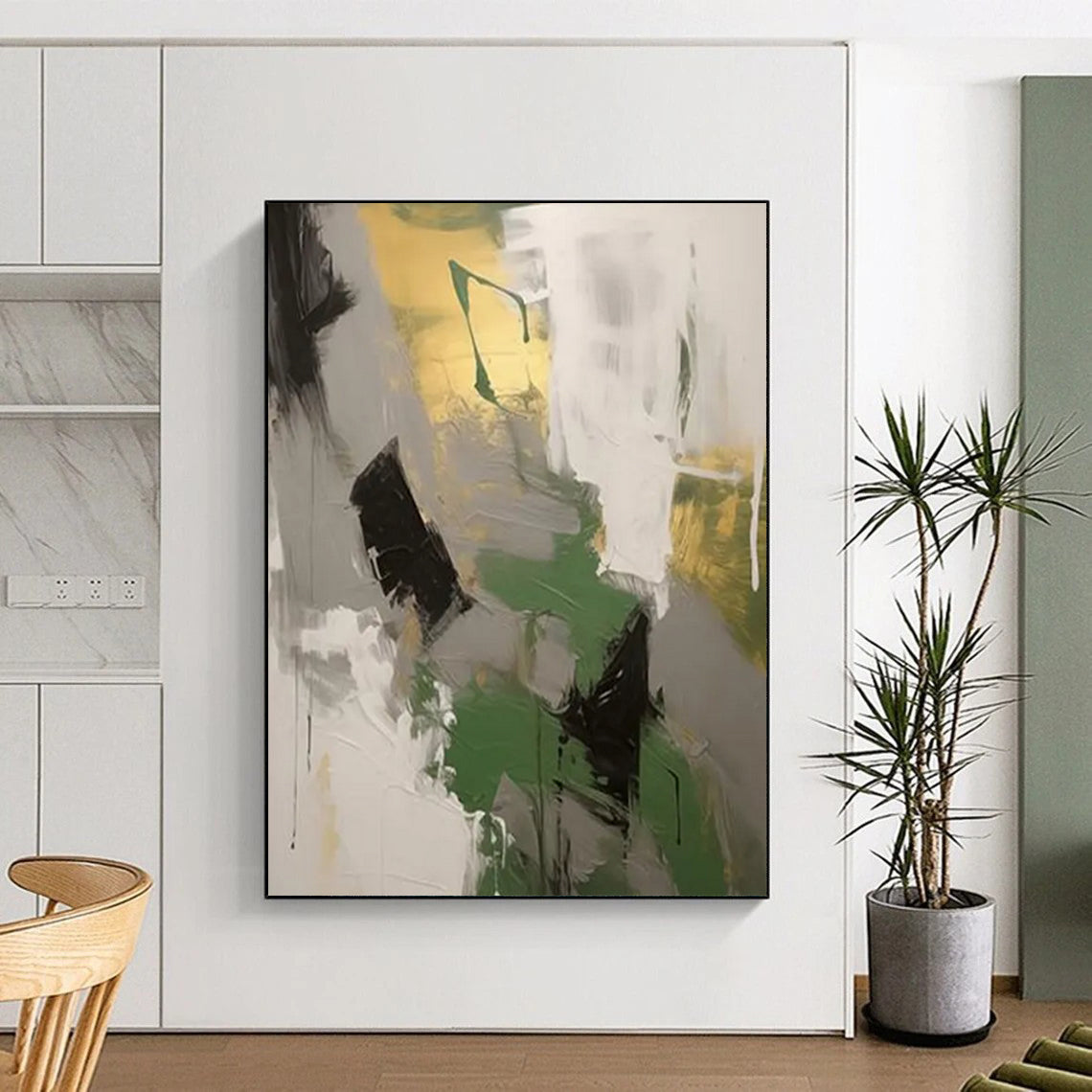 “Green - Gold Abstract Forms” - Abstract Expressionist Painting On Canvas DTP115