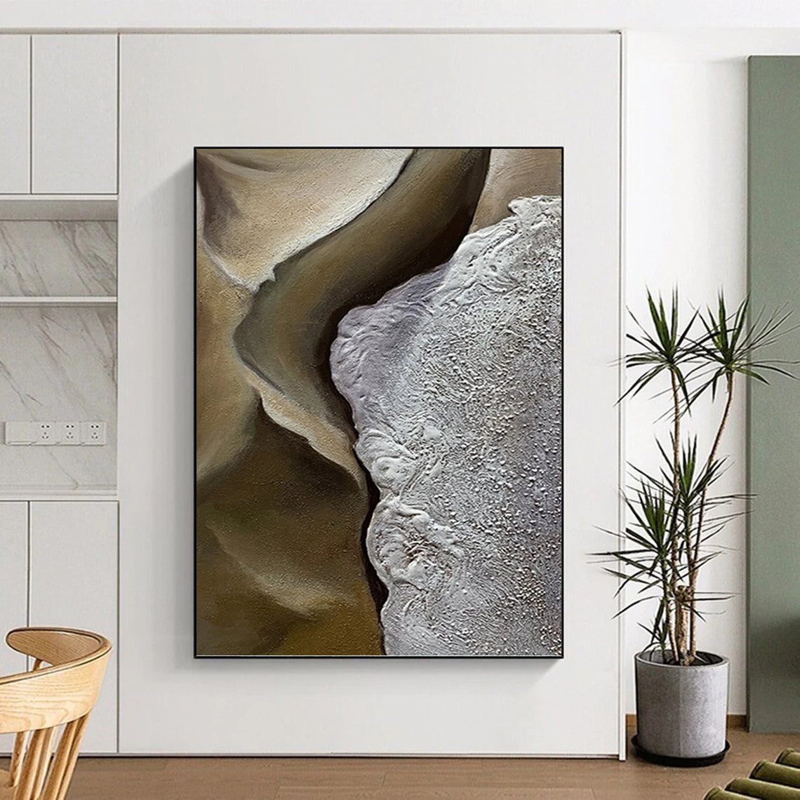 “Brown & Gray Textured Abstract Form” Painting On Canvas DKH0987
