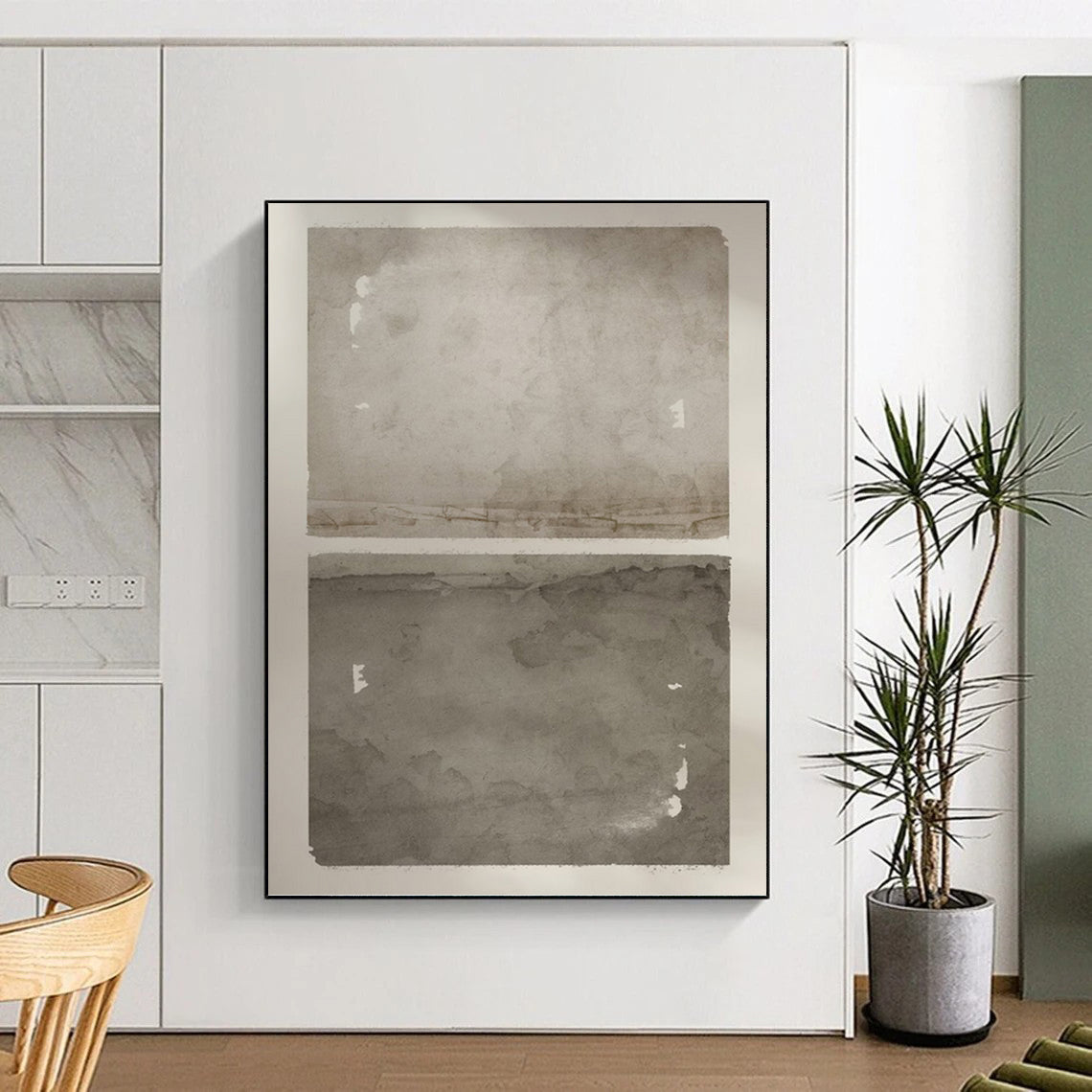 Dual Gray Watercolor Textures - Minimalist Watercolor Painting On Canvas DKH1359