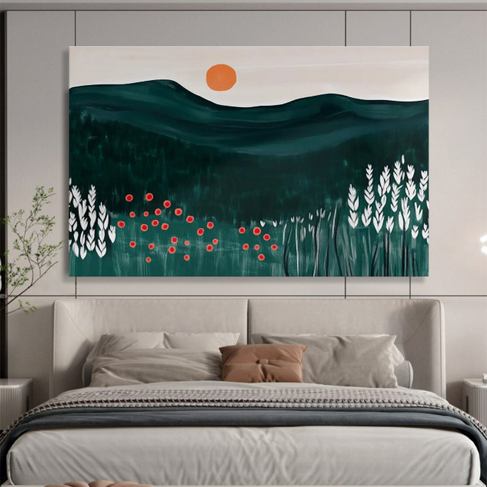 Minimalist Mountain Sunset Folk - Art Painting On Canvas DKH224