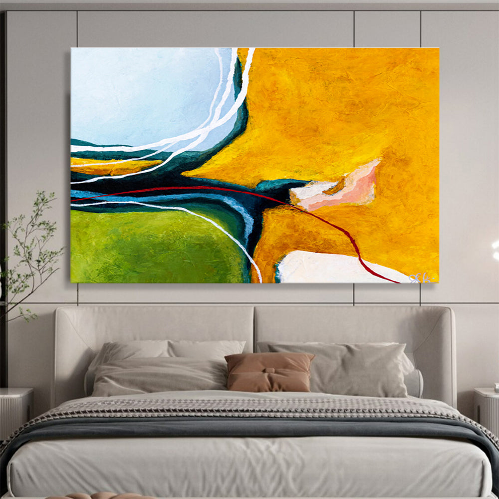 “Vibrant Color Blocks & Lines” Abstract Acrylic Painting On Canvas DKH552