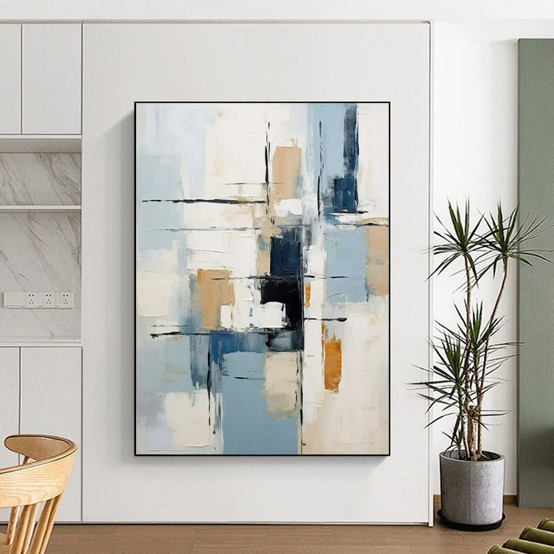 “Geometric Abstract in Neutrals & Blues” - Abstract Painting On Canvas CT2342