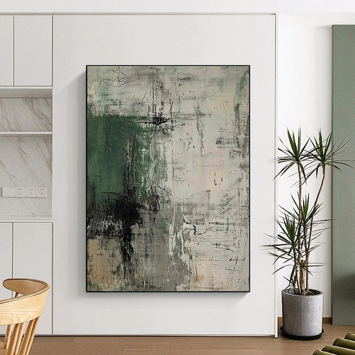 “Green - Gray - Black Abstract” ,Abstract Acrylic Painting CT0859