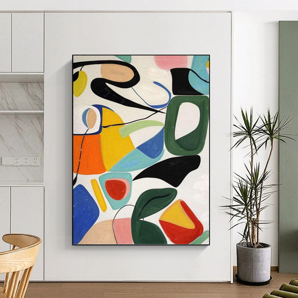 “Colorful Abstract Playground” - Multicolor Shapes & Lines Painting On Canvas DKH1186