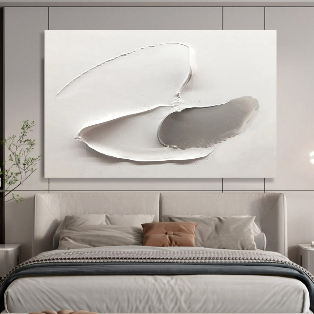 Textured White & Gray Forms - White & Gray Abstract Painting On Canvas DKH912