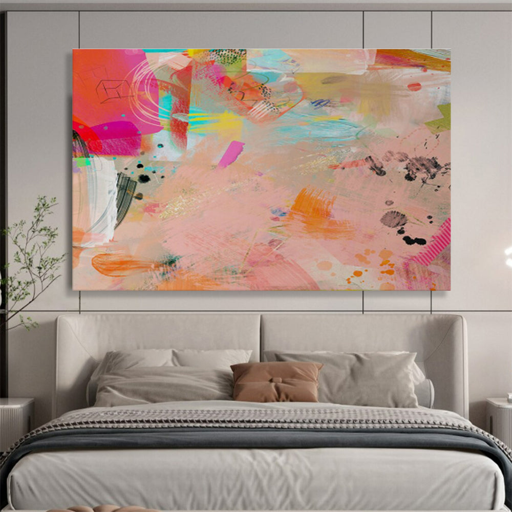 Colorful Collage - Style Abstract “Vibrant Collage Carnival” Painting On Canvas DKH079