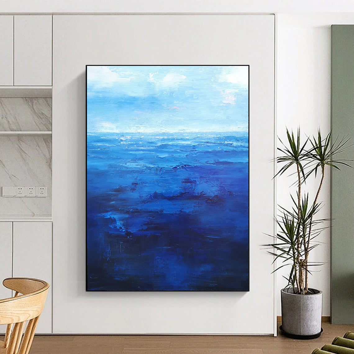 “Blue Gradient Sea ‘Infinite Depths’” - Impasto Ocean Painting On Canvas DTP345