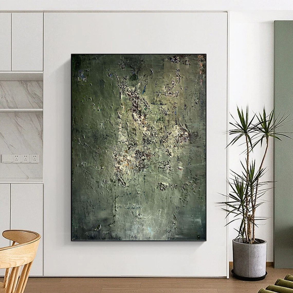 “Mossy Green Textures” - Green & Brown Abstract Textured Painting On Canvas DKH1195