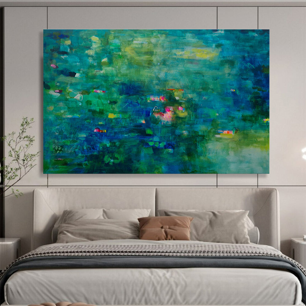 Teal Abstract Impression - Blended Greens and Blues Painting On Canvas DKH037