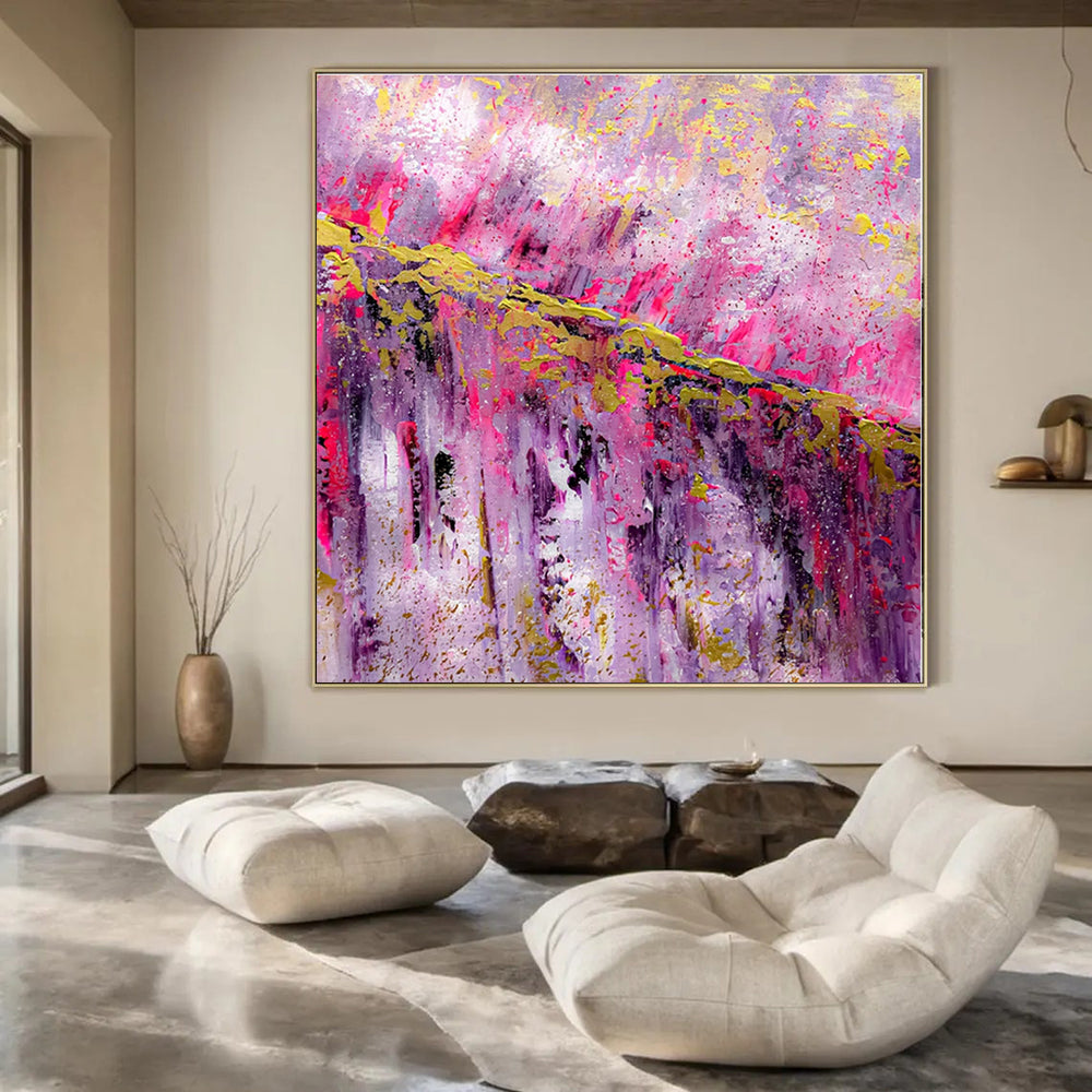 Pink - Purple Gold Cascade - Abstract Expressionist Oil Painting CT1237