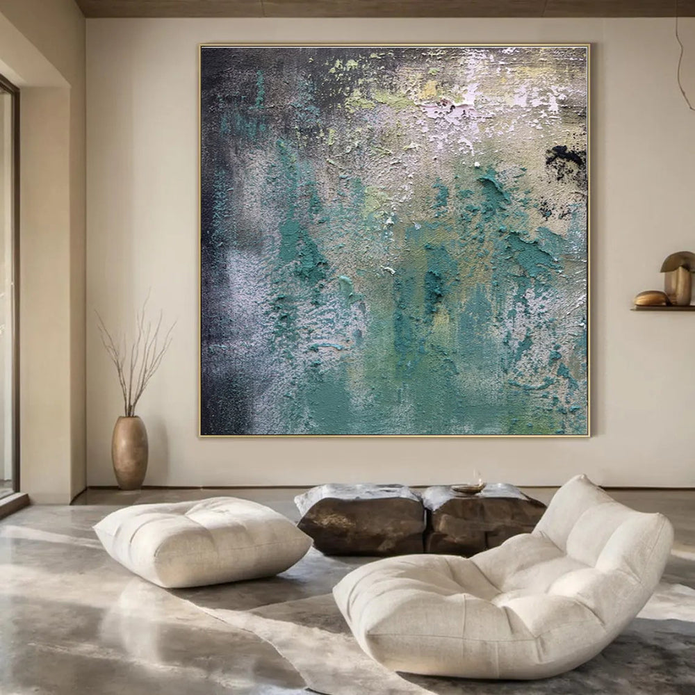 Green, Blue & Grey Textured Layers - "Weathered Walls" - Abstract Textured Painting CT1472