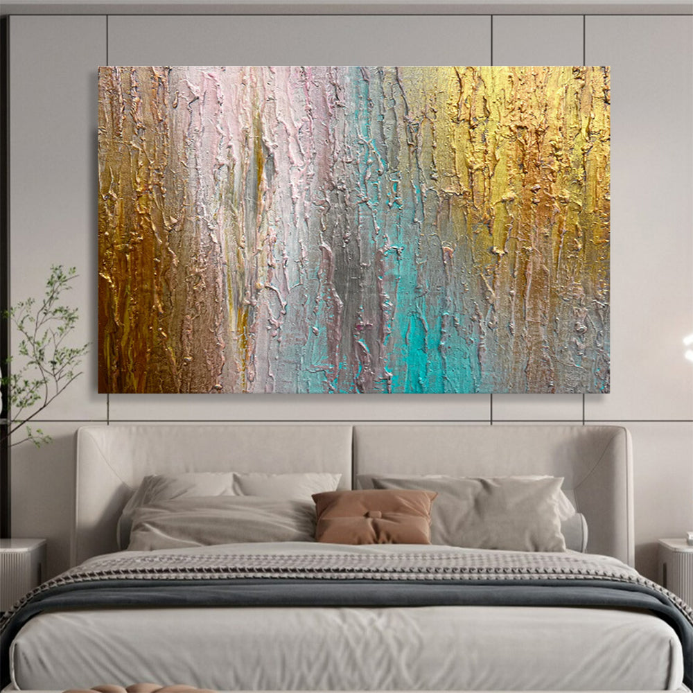 Colorful Textured Streaks - Gold, Blue & Pink Abstract Painting On Canvas DKH916