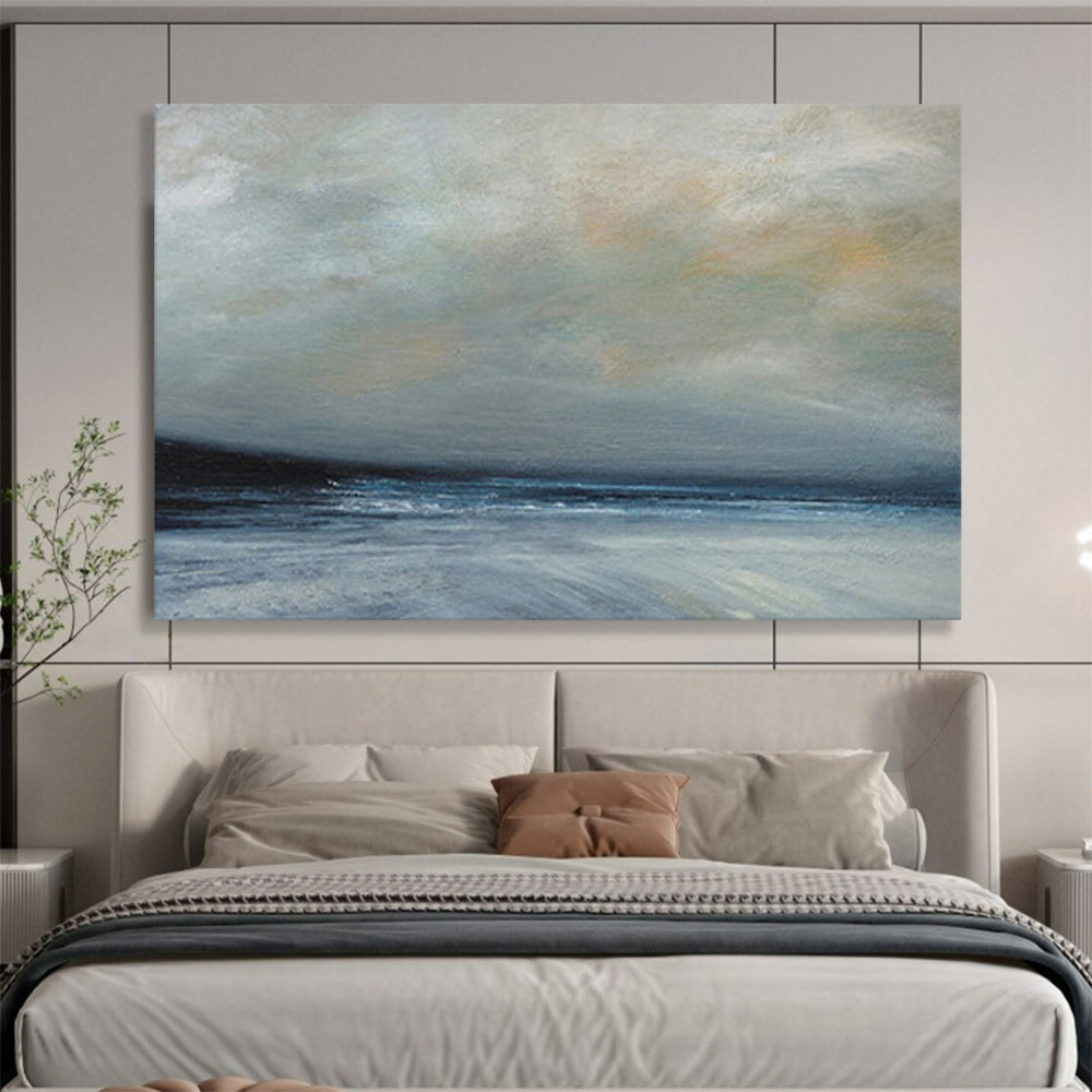 “Gray, Blue, Misty Ocean ‘Moody Maritime’” - Impressionist Seascape Painting On Canvas DLZ022