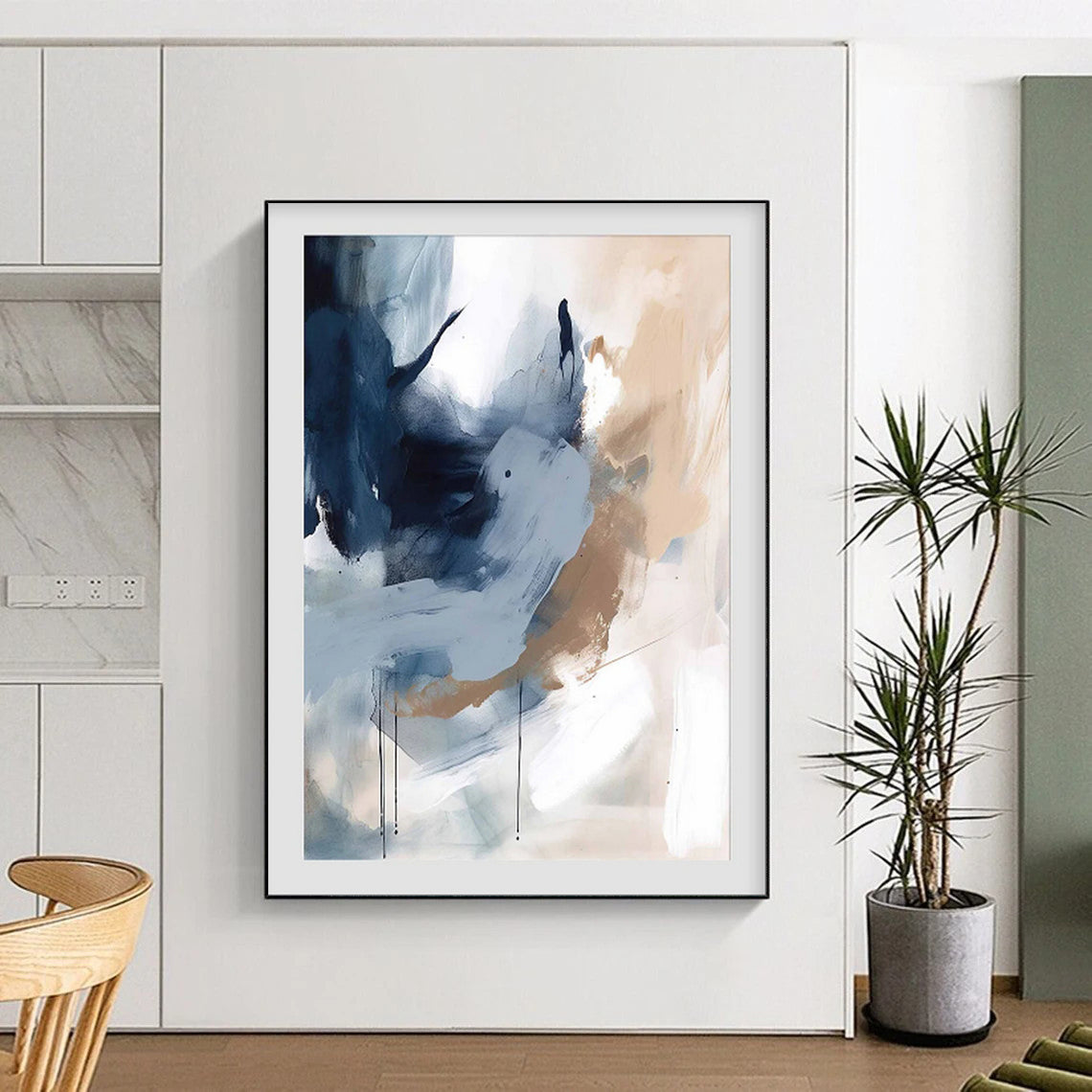 Blue & Beige, Fluid Strokes - "Calm Currents" - Abstract Acrylic Art CT1829