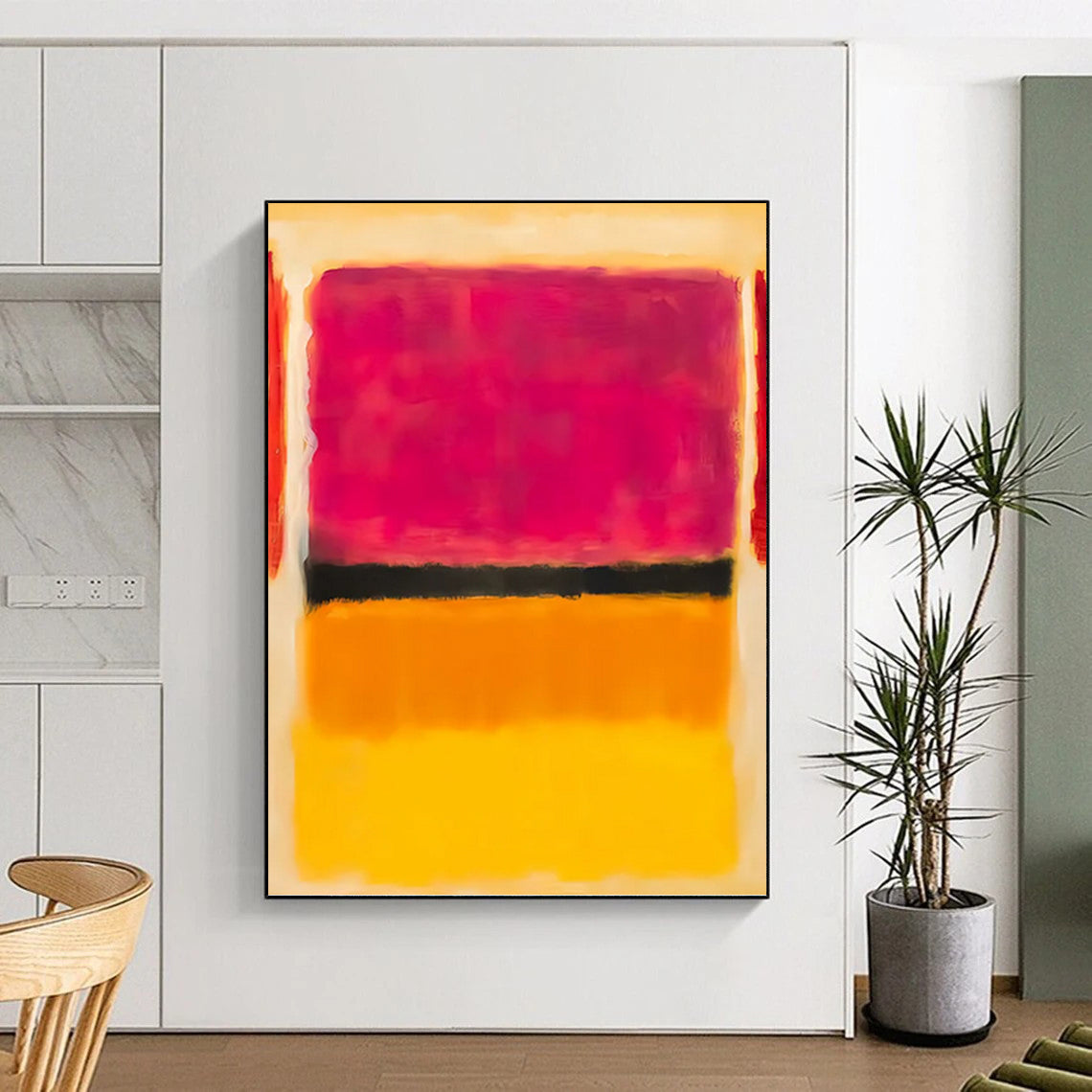 “Pink, Black, Orange & Yellow Color Layers” - Abstract Layered Painting On Canvas DKH1609