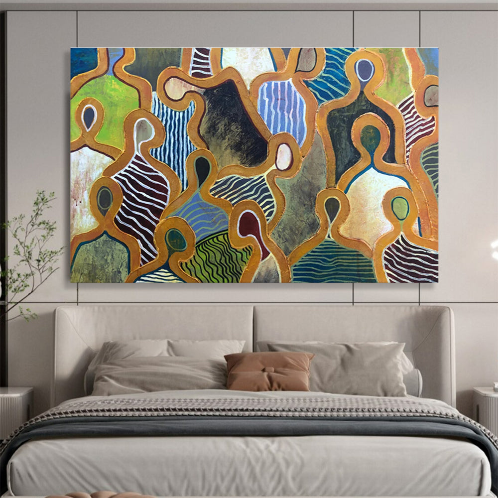 “Figurative Unity” - Multicolor, Stylized Figure Abstract Painting On Canvas DKH716