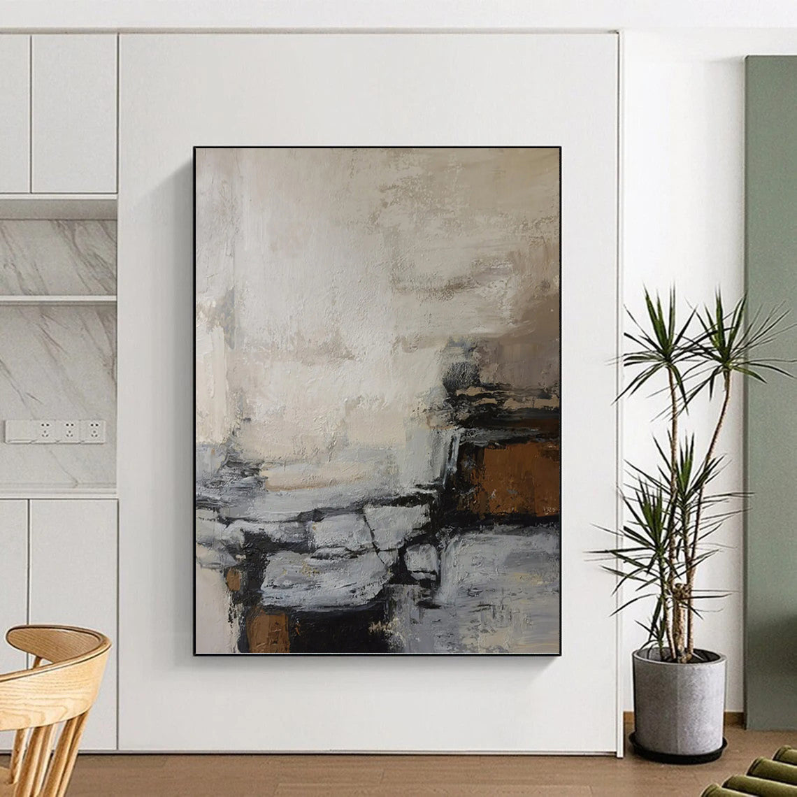“Neutral Tonal Abstract” - Beige, Gray & Brown Expressionistic Painting On Canvas DKH1007