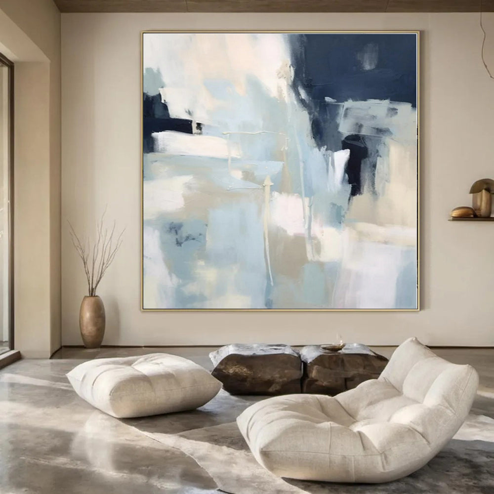 Soft Blue & Navy Abstraction - Abstract Expressionist Acrylic On Canvas CT1334