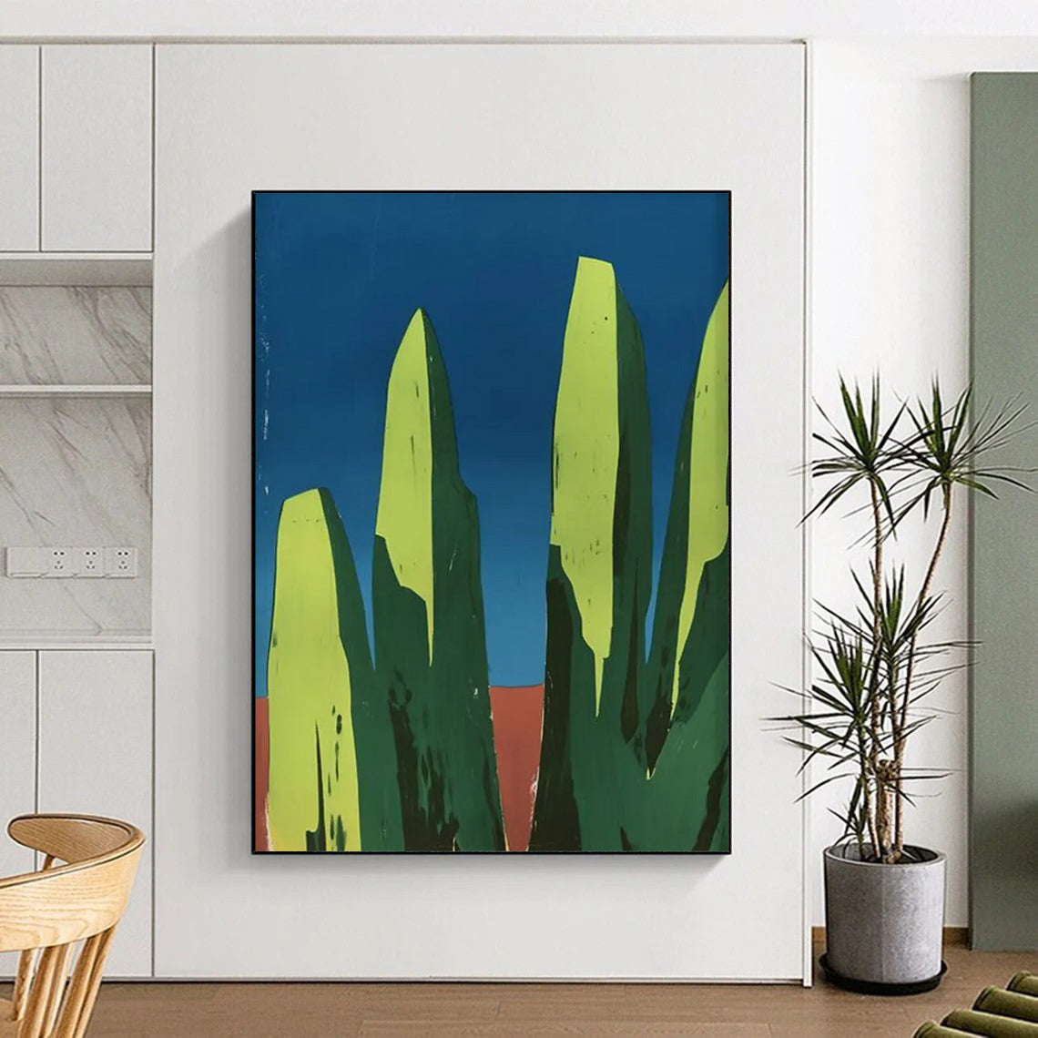 “Geometric Green Peaks” - Minimalist Abstract Painting On Canvas DTP093