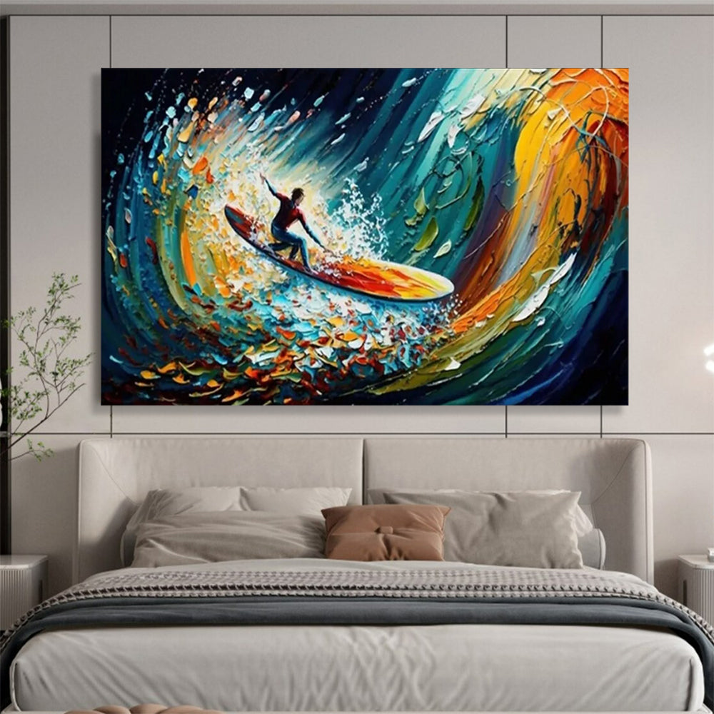 “Surfing the Color Wave” - Vibrant Multicolor Impasto Action Painting On Canvas DLZ259