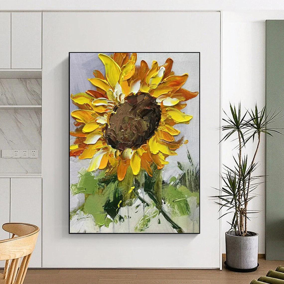 “Textured Sunflower” - Yellow, Orange & Brown Sunflower Painting On Canvas CT2199