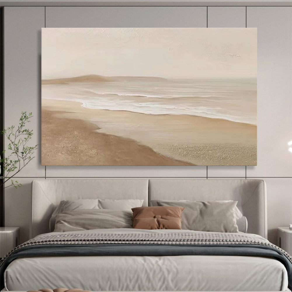 “Beige Seaside Serenity” Impressionist - Style Landscape Painting On Canvas DKH526