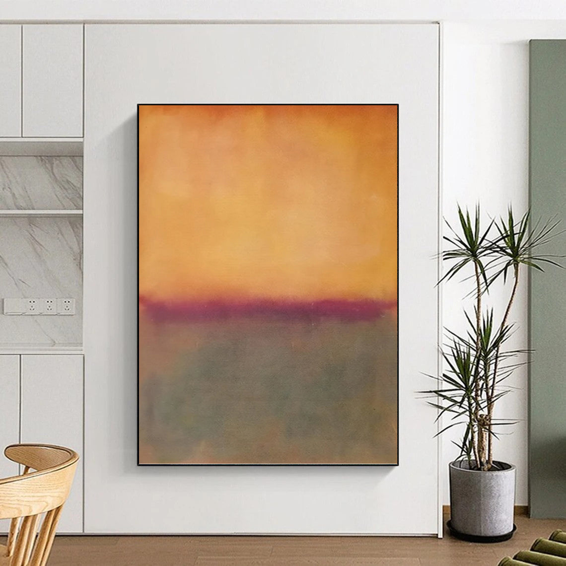 “Warm Gradient Horizons with Purple Accent” - Subtle Abstract Landscape Painting On Canvas DKH1602