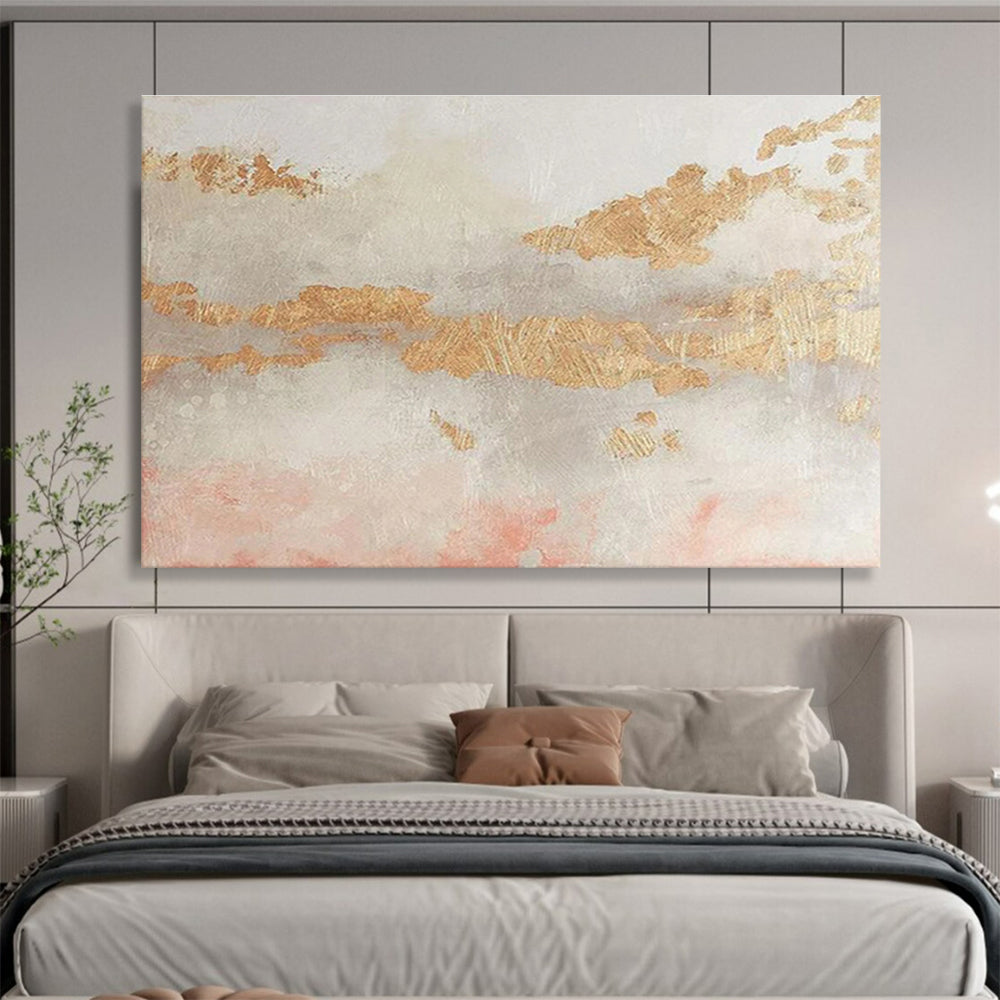 “Gold - Pink Abstract Textures” Abstract Mixed - Media Painting On Canvas DKH440