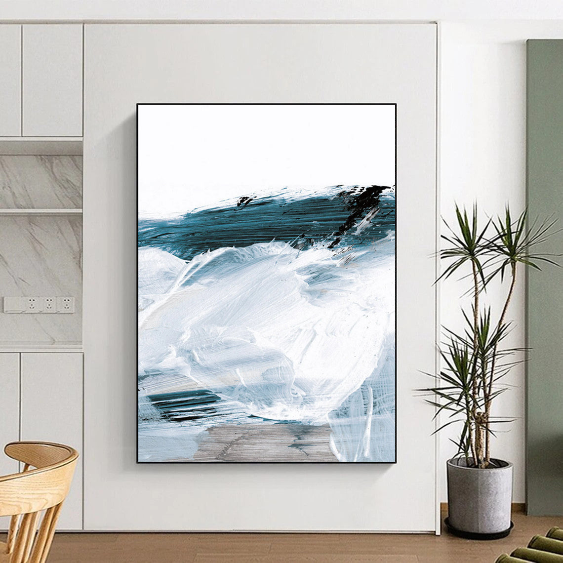 “Coastal Blue & White Swirls” - Blue, White, Gray Abstract Painting On Canvas DTP219