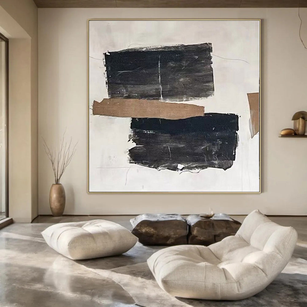 “Black - Brown Collage on White” – Mixed - Media Abstract Art CT1145
