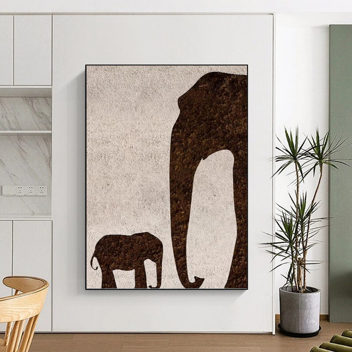Brown Elephant Silhouette on Light Background - Animal - Themed Abstract Painting On Canvas DKH1329