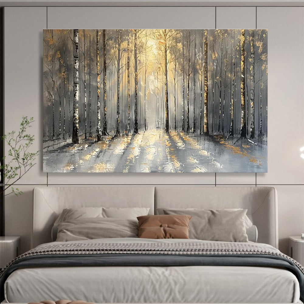 “Golden - Accented Forest Path” - Mystical Landscape Painting On Canvas DKH802
